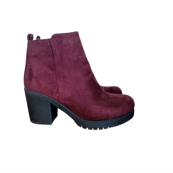Dream Pairs Shoes - Dream Pairs Women's Burgundy Chunky Heel Ankle Boots Size 6.5